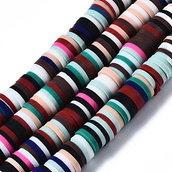 Mixed Color Flat Round Handmade Polymer Clay Bead Spacers, Mixed Color, 4x1mm, Hole: 1mm, about 380~400pcs/strand, 17.7 inch