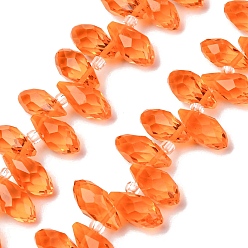 Оранжевый Хрусталя бисер нитей, сверху просверленные бусы, граненые, слеза, оранжевые, 13x6 мм, отверстие : 1 мм, около 90~95 шт / нитка, 16~18 дюйм