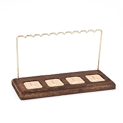 Golden Iron Finger Ring Earring Display Holder, Jewelry Display Rack, with Burlap & Wood Base, Golden, 21.9x9x11.8cm