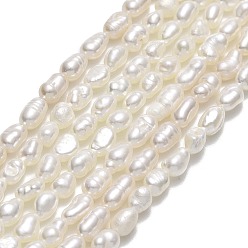 Linen Natural Cultured Freshwater Pearl Beads Strands, Rice, Linen, 3.5~5x2.5~3mm, Hole: 0.5mm, about 70~87pcs/strand, 13.78''(35cm)