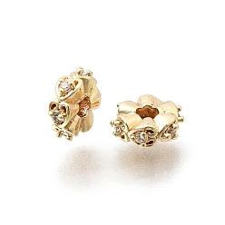 Light Gold Латунные микропаве прозрачные кубики из циркония, стойки покрытие, долговечный, без свинца и без кадмия, плоско-круглые, волнистый край, золотой свет, 7x2.8 мм, отверстие : 2 мм