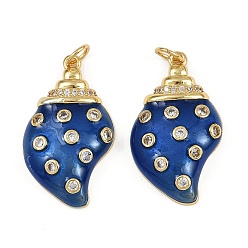 Синий Латунные микро проложить кубического циркония подвески, форма спиральной оболочки, с эмалью, стойки покрытие, без свинца и без кадмия, долговечный, с целью перехода в кольце, реальный 18 k позолоченный, синие, 26x15x5 мм, отверстие : 3 мм