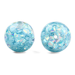 Sky Blue Transparent Resin Beads, with Glitter Sequins, Round, Sky Blue, 20x19mm, Hole: 2mm