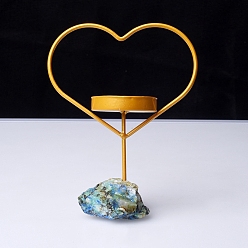 Chrysocolla and Lapis Lazuli Rough Raw Natural Chrysocolla and Lapis Lazuli Base Candle Holder, Heart Candlesticks for Wedding Decoration, Tray: 55mm