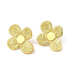 Real 18K Gold Plated Ion Plating(IP) 304 Stainless Steel Stud Earrings Findings, Cabochon Settings, Flower, Real 18K Gold Plated, 33x26.5mm, Tray: 8mm, Pin: 0.8mm