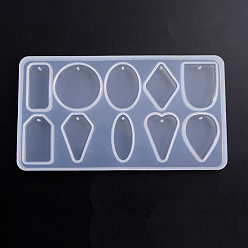 White Pendant Silicone Molds, Epoxy Resin Casting Molds, For UV Resin, DIY Jewelry Craft Making, Mixed Geometric Shapes, White, 169x93mm, Hole: 1.5mm, Inner Size: 1.5~3.7cm