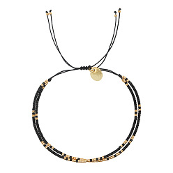 Черный Браслеты из бисера двухцветного плетения ручной работы для женщин, золото и черный, 11 дюйм (28 см)