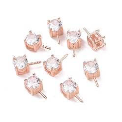 Clear 925 Sterling Silver Peg Bails, with Cubic Zirconia, Square, Rose Gold, Clear, 9x4x4.5mm, Hole: 2.5x1.5mm, Pin: 0.6mm