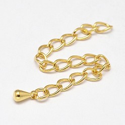 Golden Brass Chain Extenders, with Teardrop Charms, Golden, 65~70x3x1.5mm, Hole: 3x2mm3x2mm