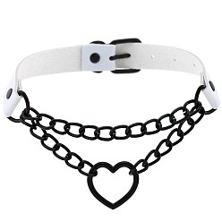 Blackheart White Fashionable Heart-shaped Black Chain Collar Necklace with Lock, PU Leather Material