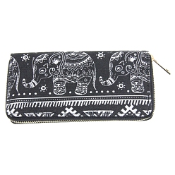 Black Elephant Print Canvas Cloth Clutch Bags, Zipper Change Wallets Purse, Rectangle, Black, 19x10cm