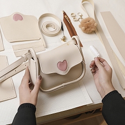 Floral White DIY Imitation Leather Heart Crossbody Lady Bag Making Kits, Handmade Shoulder Bags Sets for Beginners, Floral White, Finish Product: 130x190x70mm