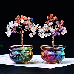Mixed Stone Tree of Life Chakra Gemstone Money Tree Bonsai Tree Home Office Decoration, for Wealth and Luck, 50x35x95mm