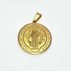 Golden Trendy Necklace Findings Flat Round with San Benito 304 Stainless Steel Pendants, Golden, 33x30x1.5mm, Hole: 6x4mm