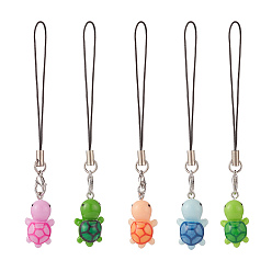 Mixed Color Resin Tortoise Pendant Mobile Straps, Nylon Cord Mobile Accessories Decor, Mixed Color, 10.6cm, 5pcs/set