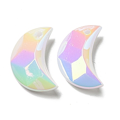Clear AB UV Plating Acrylic Pendants, Faceted, Moon, Clear AB, 29x19x9mm, Hole: 2.5mm