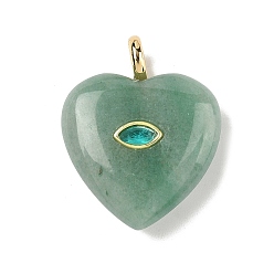 Зеленый Авантюрин Естественный зеленый авантюрин подвески, подвески в форме сердца с латунной микрофиброй и фианитами, реальный 18 k позолоченный, долговечный, стойки покрытие, 31x25x10 мм, отверстие : 4 мм