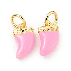 Pearl Pink Brass Enamel Charms, with Jump Rings, Cadmium Free & Lead Free, Real 18K Gold Plated, Scabbard/Tusk Shape, Pearl Pink, 14.5mm, Hole: 3.3mm