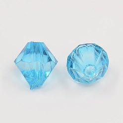 Cyan Faceted Bicone Transparent Acrylic Beads, Dyed, Cyan, 6mm, Hole: 1mm, about 5800pcs/500g