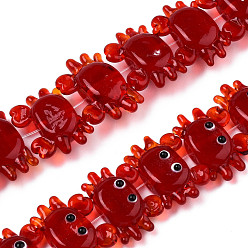 Красный Бусы лэмпворк ручной работы, краб, красные, 15.5~17x22~25.5x7~10 мм, отверстие : 1.2~2 мм, около 35 шт / нитка, 19.29~20.47 дюйм (49~52 см)