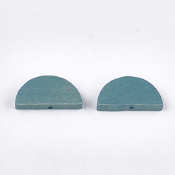 Steel Blue Painted Natural Wood Beads, Semicircle, Steel Blue, 10x20x4mm, Hole: 1.5mm