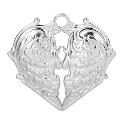 Stainless Steel Color 201 Stainless Steel Pendants, Heart Wing Charms, Stainless Steel Color, 26x25x3mm, Hole: 2.5mm