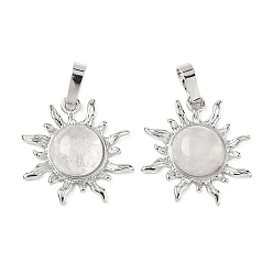 Хрусталь Природного кварца хрустальных подвесок, латунные солнечные подвески, стойки покрытие, платина, без кадмия и без свинца, 23x22.5x5.5 мм, отверстие : 7.5x4.5 мм