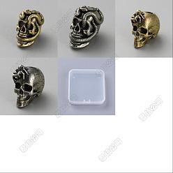 Mixed Color 4Pcs 4 Styles Outdoor EDC Tool Brass Parachute Rope European Beads, Large Hole Beads, Skull with Spider, Mixed Color, 19~21x11~14x17~18mm, Hole: 5.2~5.8mm, 1pc/style