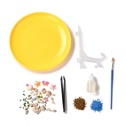 Yellow DIY Coconut Tree Pattern Shell Conch Disk Paste Painting For Kids, including Shell, Plastic Beads & Plate, Tweezers, Brush and Glue, Yellow, 20.5x1.9cm