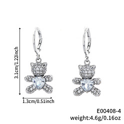 Серебро Милые мультяшные медвежонки латунные серьги-кольца, со стразами, серебряные, 31x13 мм