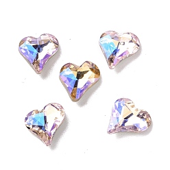 Light Amethyst Glass Rhinestone Cabochons, Pointed Back & Back Plated, Heart, Light Amethyst, 9x8x3.5mm