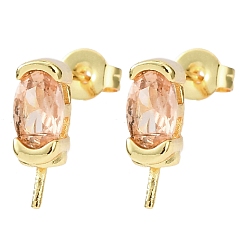 Лосось Латунь микро проложить кубические данные о серебристой цирконии, овальные, без кадмия и без свинца, стойки покрытие, долговечный, за половину пробурено бисера, золотые, salmon, 11.5x4 мм, штифты : 0.7 мм