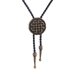 Flat Round Antique Bronze Alloy Pendants Lariat Necklaces, Bolo Tie, Flat Round, 39.37 inch(100cm)