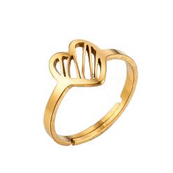 074 Gold Geometric Stainless Steel Hollow Love Heart Ring for Couples - Fashionable and Retro Open Design
