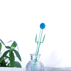 Dodger Blue Handmade Glass Flower Decoration, Glass Vase Arrangement Ornament, Dodger Blue, 180x17mm