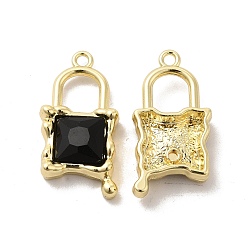 Black Glass Padlock Pendants, with Light Gold Alloy Finding, Long-Lasting Plated, Cadmium Free & Lead Free, Black, 26.5x13.5x5.5mm, Hole: 1.8mm