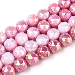 Ярко-Розовый Антикоррозийные гальванические стеклянные бусины, имитация драгоценных камней, круглые, с покрытием AB цвета, граненые, два тона, ярко-розовый, 9.5~10.2 мм, отверстие : 1.2 мм, около 55~57 шт / нитка, 14.17~14.96'' (36~38 см)