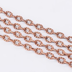Red Copper Iron Textured Cable Chains, Unwelded, Lead Free and Nickel Free, Red Copper Color, with Spool, 4x3x1mm, about 328.08 Feet(100m)/roll