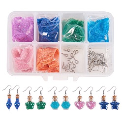 Mixed Color SUNNYCLUE DIY Earring Making, Glass Bottle with Tampion, Iron Screw Eye Pin Bail Peg, DIY Nail Art Decoration Mini Glass Bead and Brass Earring Hook, Mixed Color, 11x7x3cm