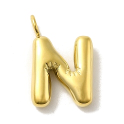 Letter N 304 Stainless Steel Pendants, Real 14K Gold Plated, Letter Charm, Letter N, 24x15x5mm, Hole: 4mm