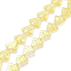 Yellow Transparent Electroplate Glass Bead Strands, Half Rainbow Plated, Christmas Trees, Yellow, 15.5~16x14.5~15x4.5~5mm, Hole: 1mm, about 40pcs/strand, 25.20~25.59(64~65cm)