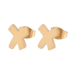 Letter X 304 серьги-гвоздики из нержавеющей стали для женщин, золотые, ионное покрытие (ip), Письмо X, 9x7.5 мм