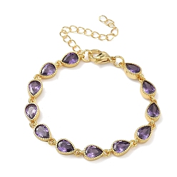 Средняя Орхидея Браслеты-цепочки в форме капли из латуни с инкрустацией кубическим цирконием для женщин, стойки покрытие, без кадмия и без свинца, долговечный, золотые, средне орхидеи, 6.10 дюйм (15.5 см)