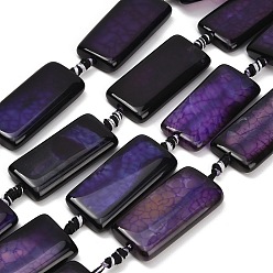 Indigo Natural Dragon Veins Agate Beads Strands, Dyed & Heated, Rectangle, Indigo, 38~40x19.5~20.5x6~7mm, Hole: 3mm, about 8pcs/strand, 15.55~15.75''(39.5~40cm)
