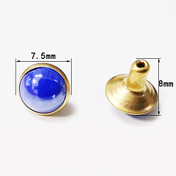 Blue Iron Rivet Set, with Imitation Cat Eye Plastic Beads, for Purse Handbag Shoes Leather Craft Clothes Belt, Half Round, Golden, Blue, 8x7.5mm