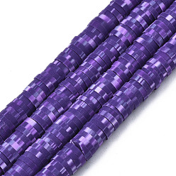 Violet Bleu Brin de perles pate polymère faits à la main , pour les fournitures de bricolage bijoux artisanat, perles heishi, disque / plat rond, bleu violet, 6x0.5~1mm, Trou: 1.8mm, Environ 290~320 pcs/chapelet, 15.75 pouces ~ 16.14 pouces (40~41 cm)