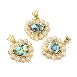 Paua Shell Natural Shell Pendants, Heart Charms with Ion Plating(IP) Real 14K Gold Plated Brass Findings and Plastic Beads Pendants, Heart Charms with Ion Plating(IP) Real 14K Gold Plated Brass Findings and Plastic Beads, 18~18.5x17.5~18x5.5~6.8mm, Hole: 4.5x3.5mm