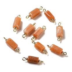 Red Aventurine Natural Red Aventurine Connector Charms, Faceted Column Links with Real 18K Gold Plated Brass Double Loops, 21~23x6.5~7x6.5~7mm, Hole: 1.6mm