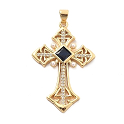 Прусский Синий Стойка из латуни с подвесками из кубического циркония и имитацией жемчуга из АБС-пластика, долговечный, без свинца и без кадмия, крест прелести, берлинская лазурь, 40x26.5x3.5 мм, отверстие : 5x3 мм