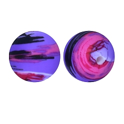 Medium Purple Round with Sky Print Pattern Food Grade Silicone Beads, Silicone Teething Beads, Medium Purple, 15mm